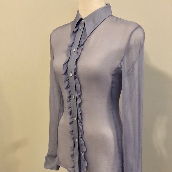 Lilac Silk Ruffled Prada Blouse/Button-Down - Picture 10 of 15